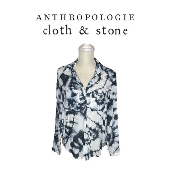 Anthropologie Cloth & Stone Tie Dye Button Down Long Sleeve Top - Picture 1 of 13